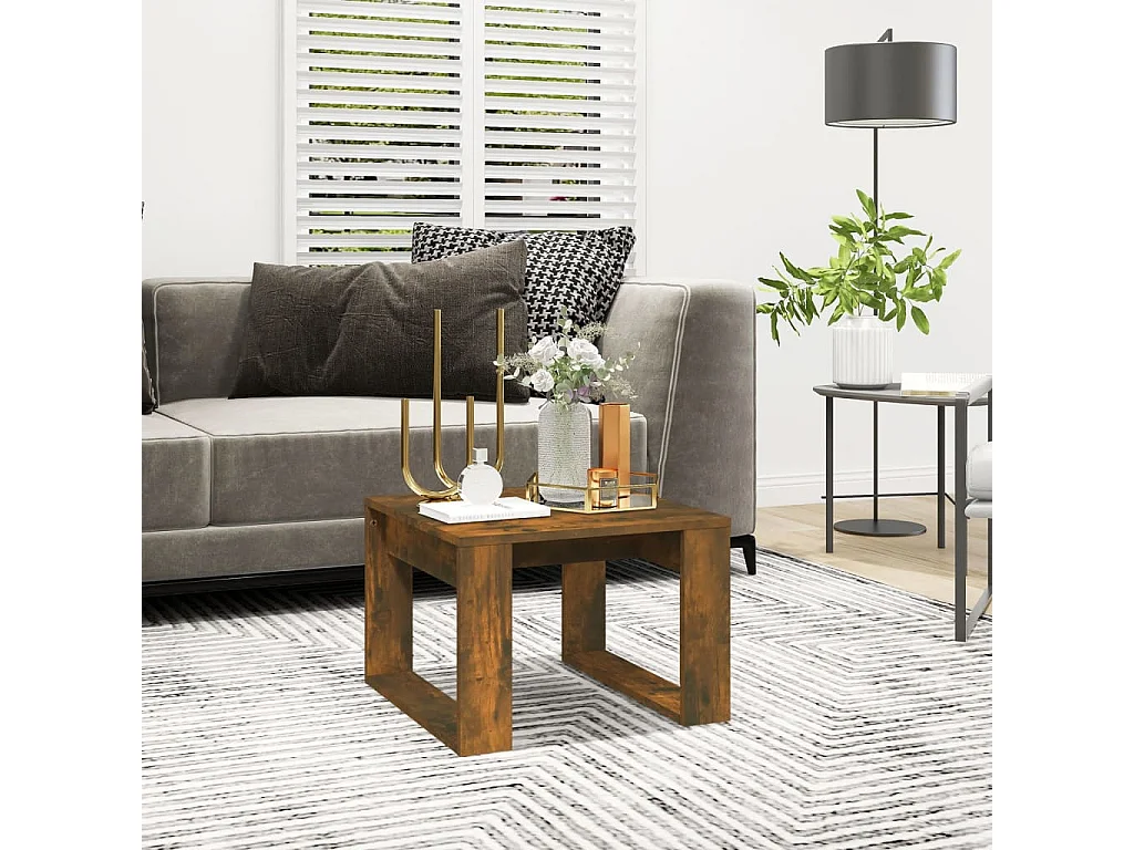 Bijzettafel 50x50x35 cm bewerkt hout gerookt eikenkleurig