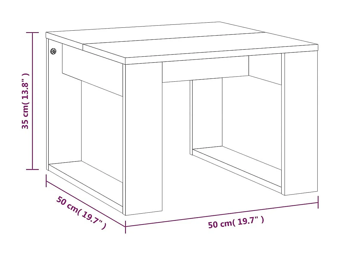 Bijzettafel 50x50x35 cm bewerkt hout gerookt eikenkleurig