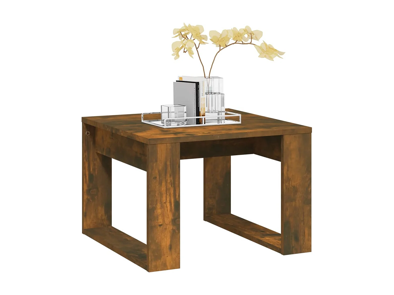 Bijzettafel 50x50x35 cm bewerkt hout gerookt eikenkleurig