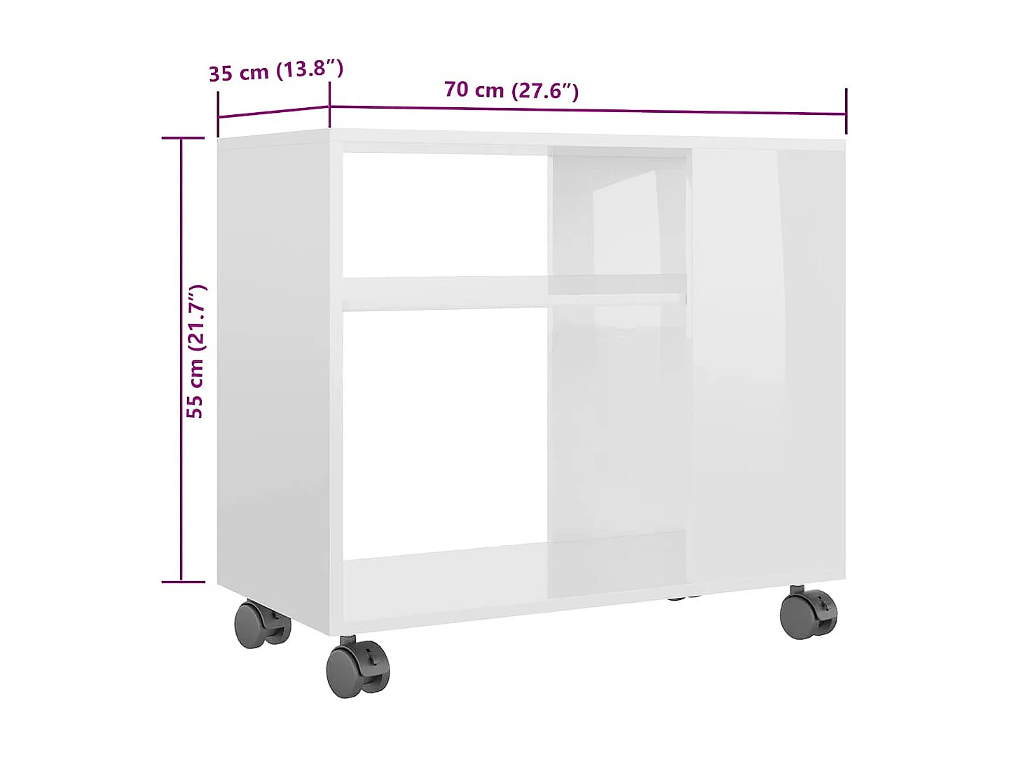 Table d'appoint Blanc brillant 70x35x55 cm Bois d'ingénierie
