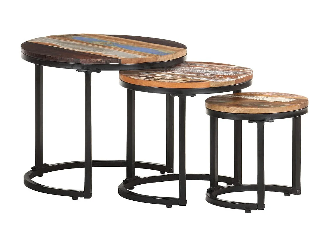 Bijzettafel 3 st massief gerecycled hout