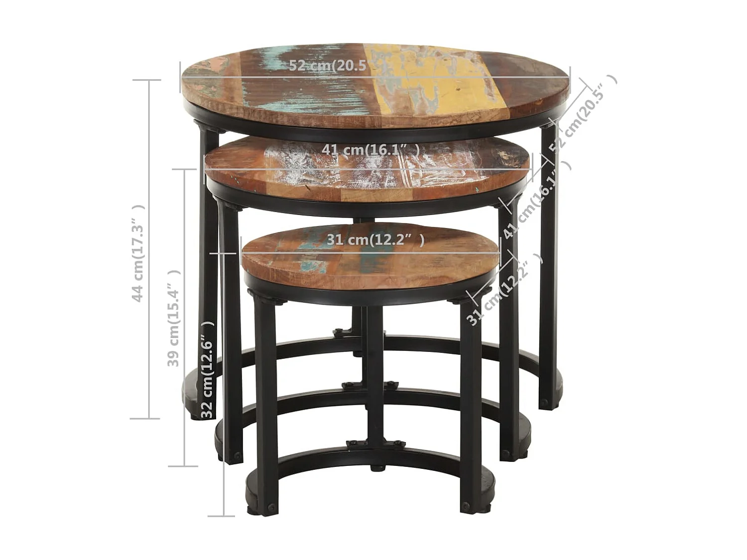 Tables d'appoint 3 pcs Bois de récupération massif