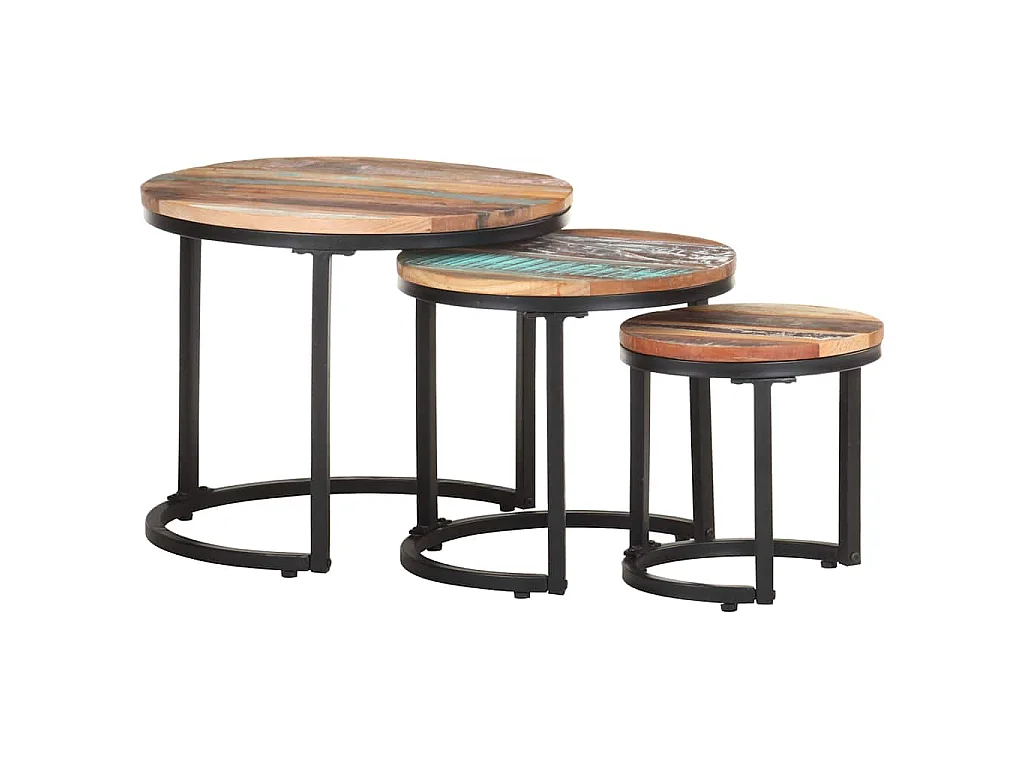 Mesas de apoio 3 pcs madeira recuperada maciça
