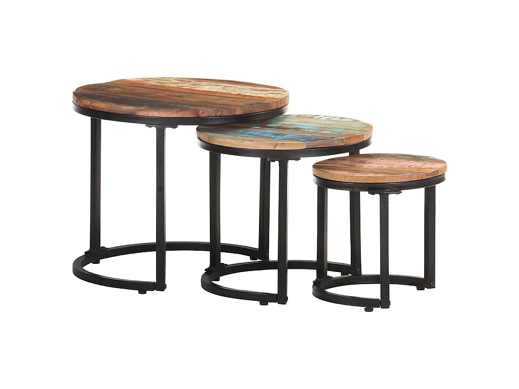 Mesas de apoio 3 pcs madeira recuperada maciça