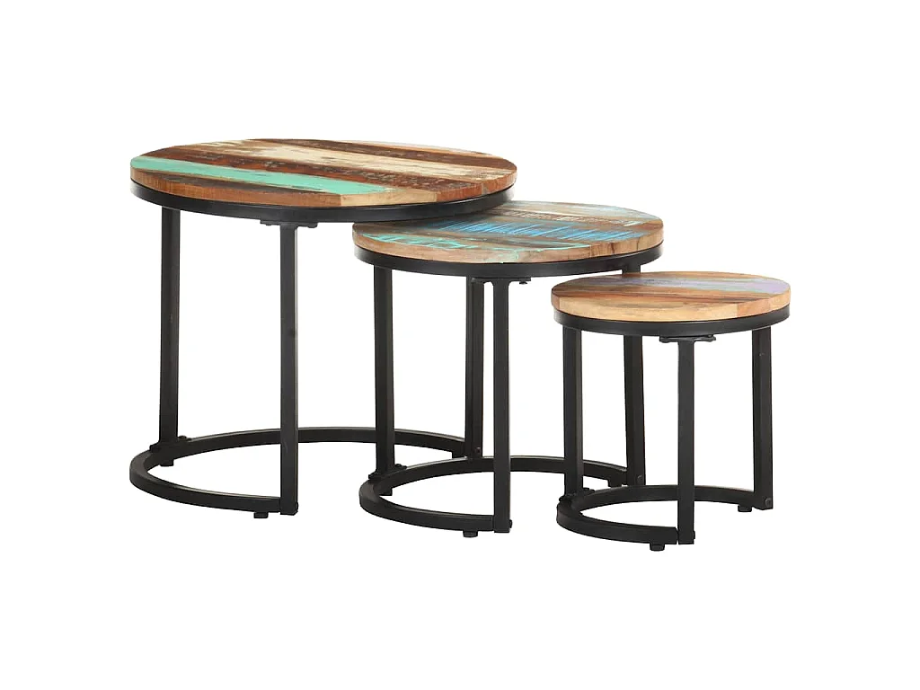 Mesas de apoio 3 pcs madeira recuperada maciça