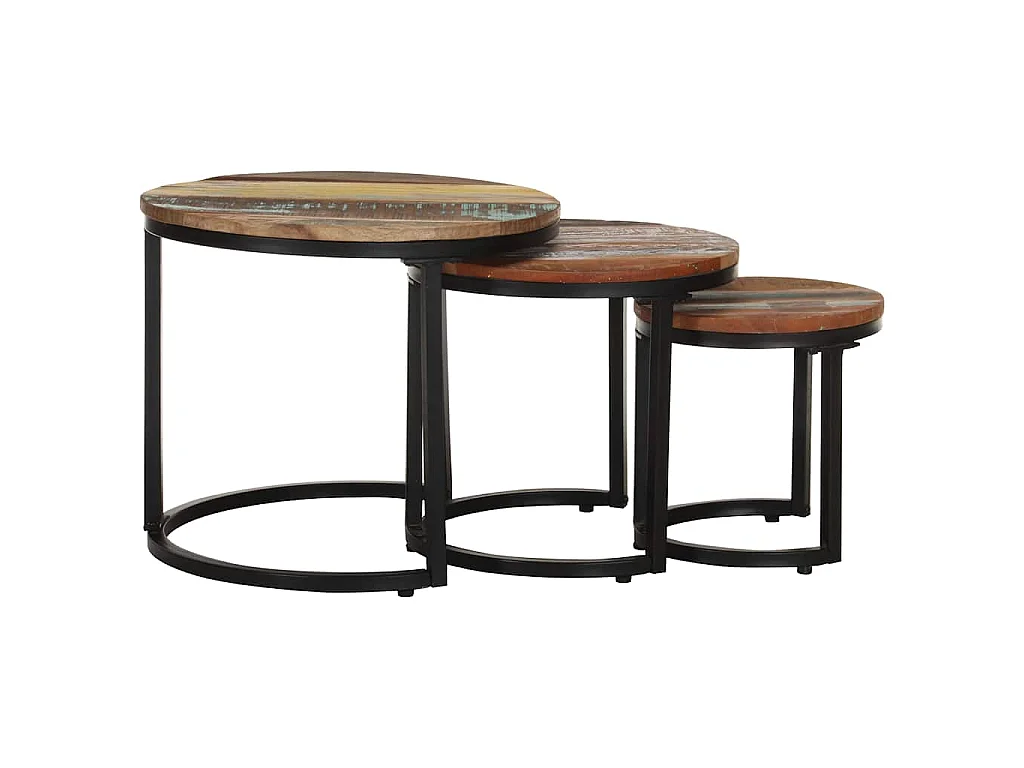 Mesas de apoio 3 pcs madeira recuperada maciça