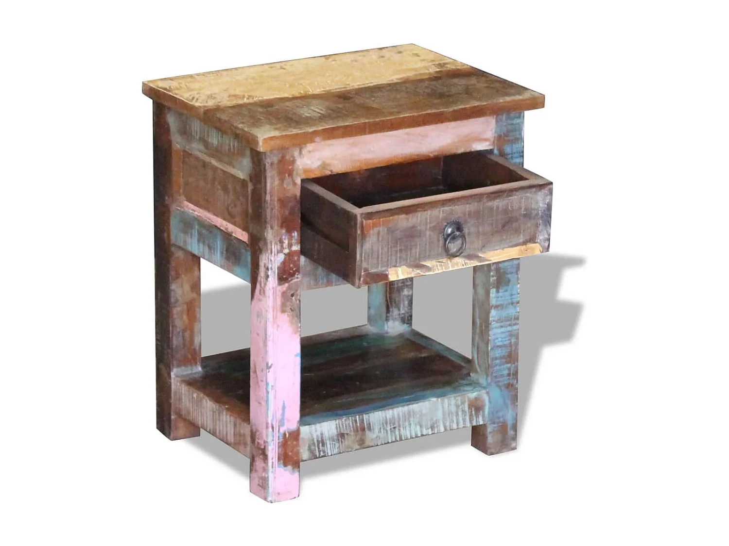 Table d'appoint 1 tiroir Bois de récupération massif 43x33x51cm