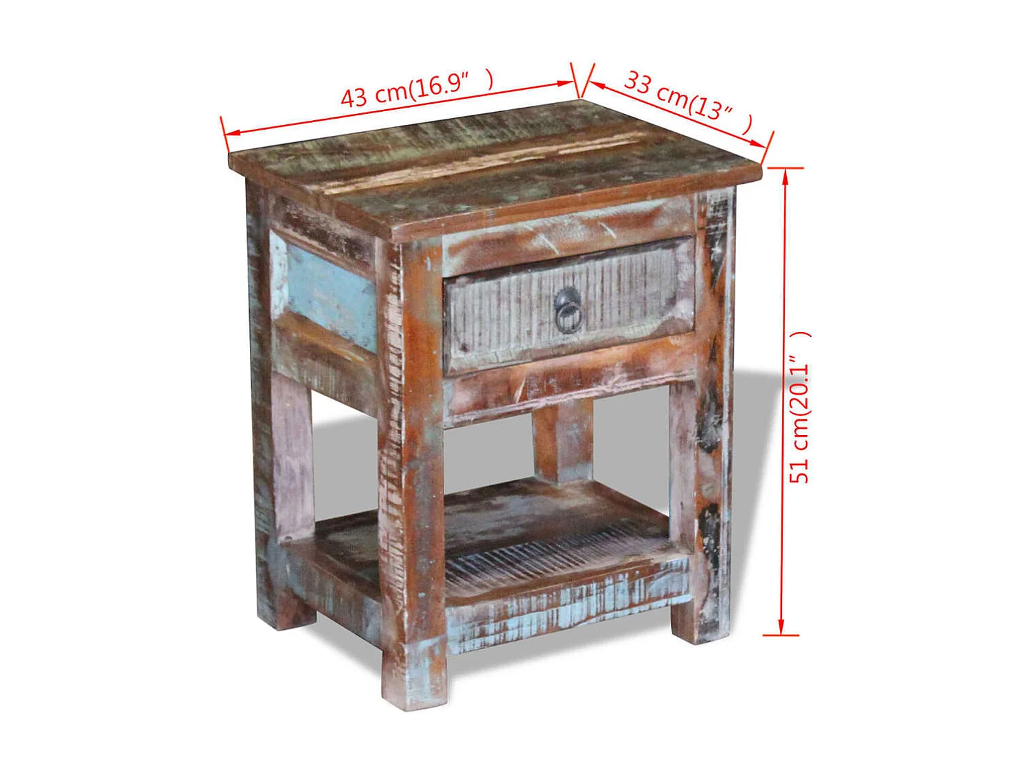 Table d'appoint 1 tiroir Bois de récupération massif 43x33x51cm