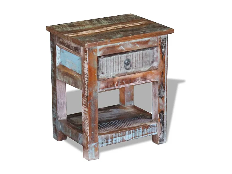 Table d'appoint 1 tiroir Bois de récupération massif 43x33x51cm