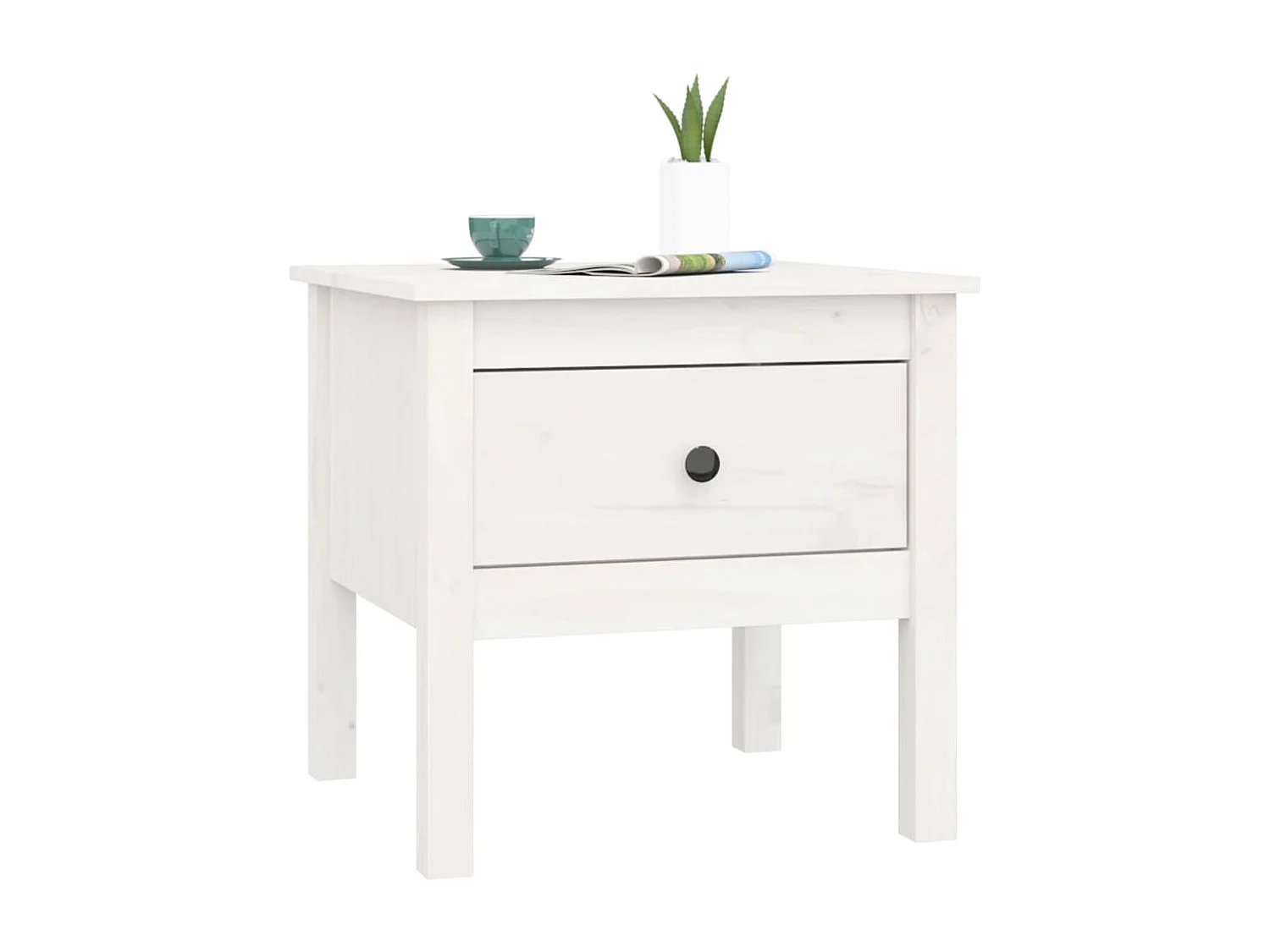 Mesa auxiliar de madera maciza de pino blanco 50x50x49 cm