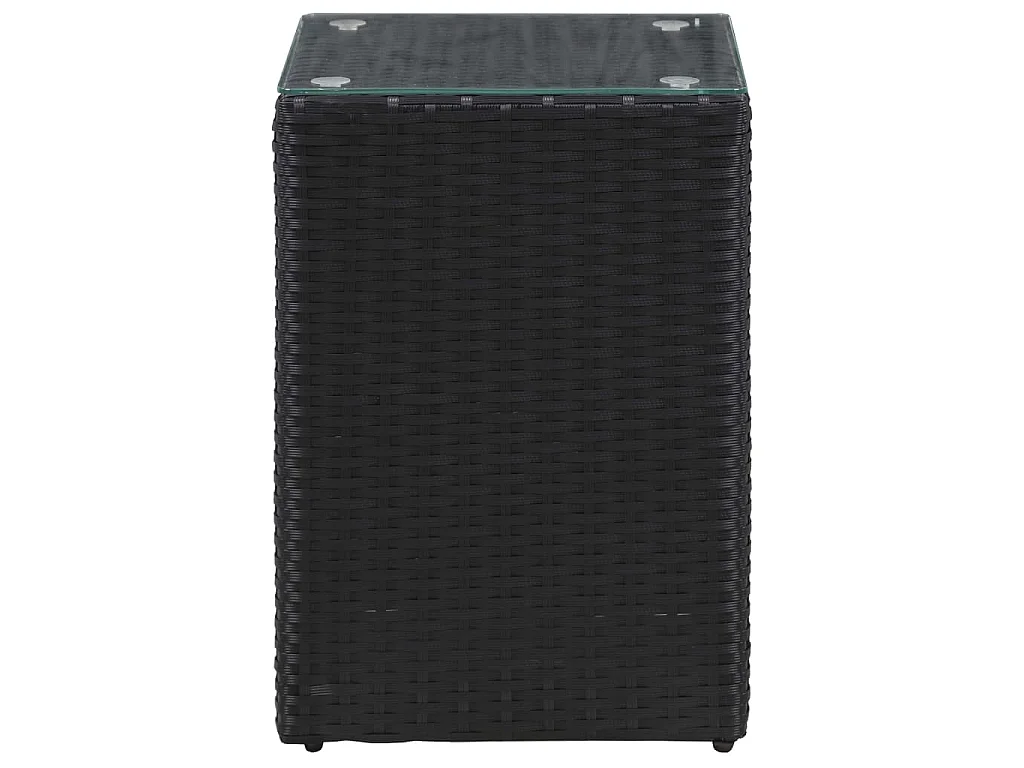Tavolini Laterale 3 pz con Piano in Vetro Neri in Polyrattan