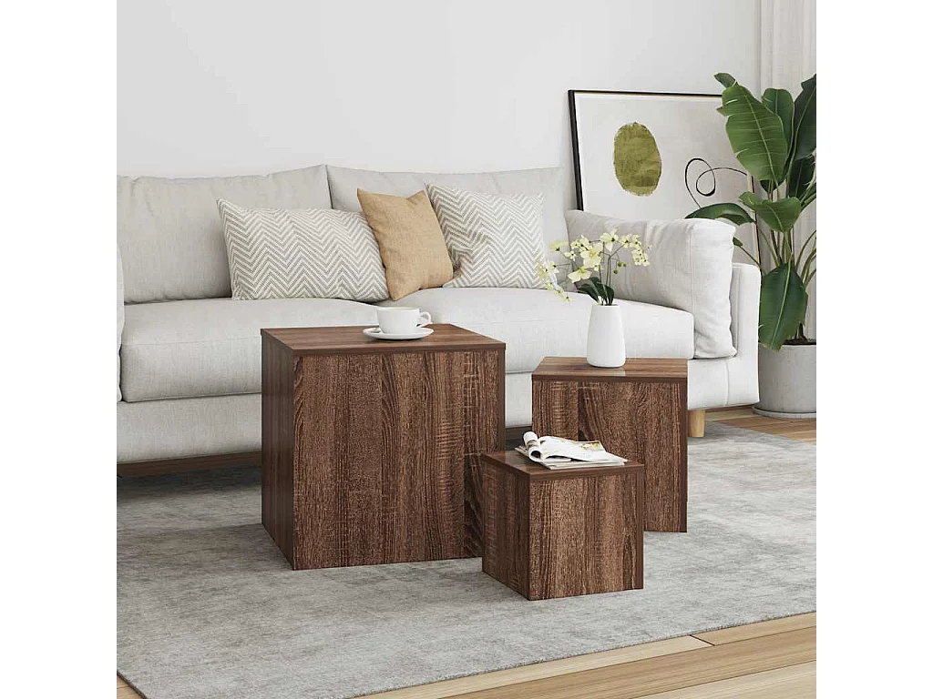 Tables d'appoint 3 pcs Chêne marron Bois d'ingénierie