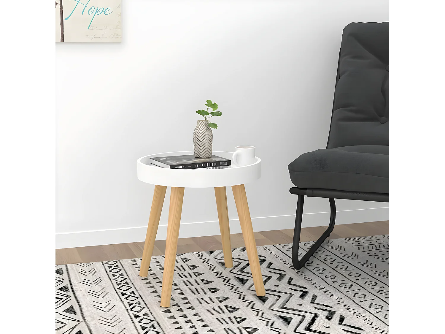 Table d'appoint Blanc 38x38x40 cm Bois ingénierie et pin massif