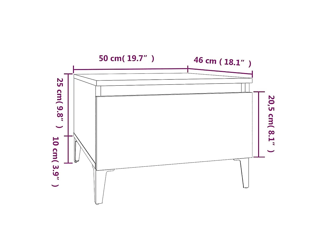 Bijzettafel 50x46x35 cm bewerkt hout hoogglans wit