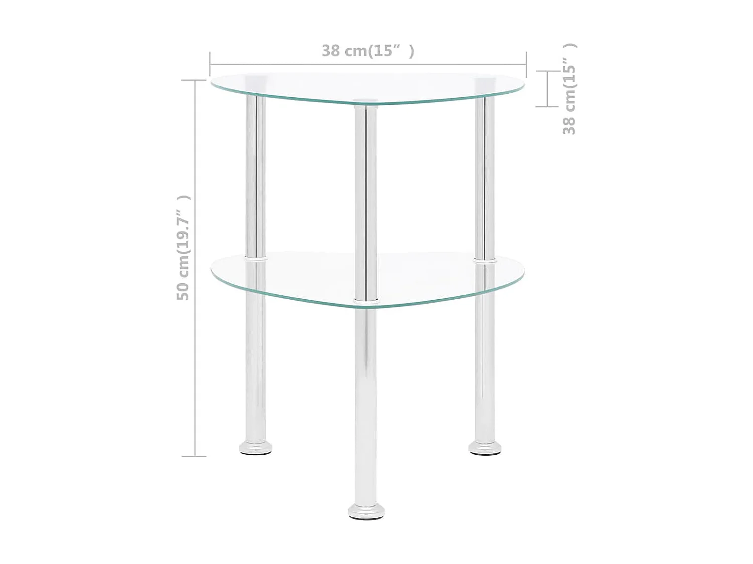 Beistelltisch mit 2 Ablagen Transparent 38x38x50 cm Hartglas