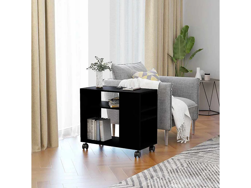 Mesa auxiliar de madera contrachapada negro 70x35x55 cm