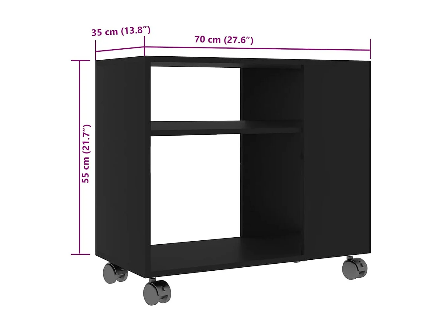 Mesa auxiliar de madera contrachapada negro 70x35x55 cm
