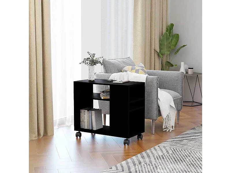 Mesa auxiliar de madera contrachapada negro 70x35x55 cm