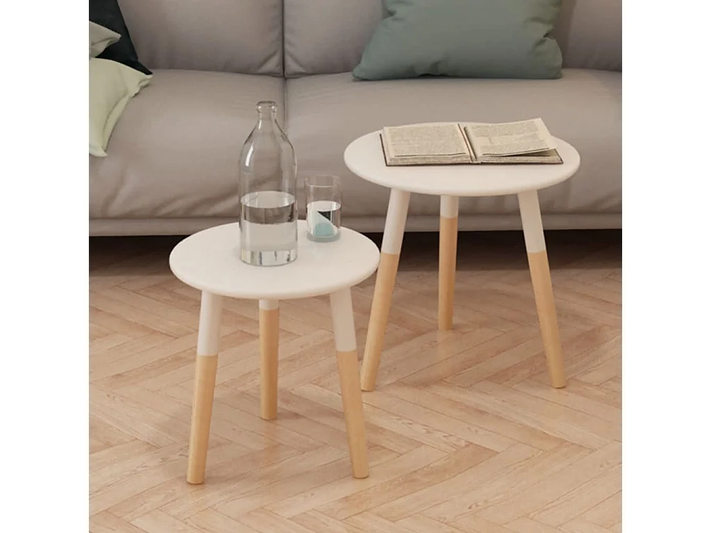 Ensemble de tables d'appoint 2 pcs Bois de pin massif Blanc