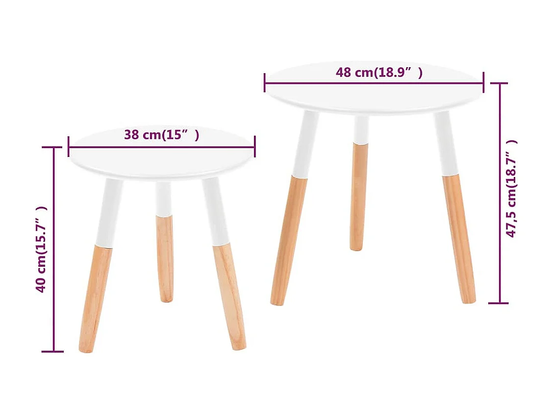 Ensemble de tables d'appoint 2 pcs Bois de pin massif Blanc