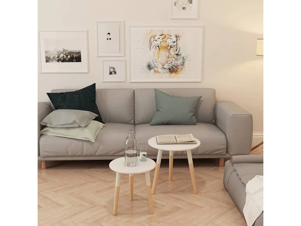 Set de mesas auxiliares 2 unidades madera maciza de pino blanco