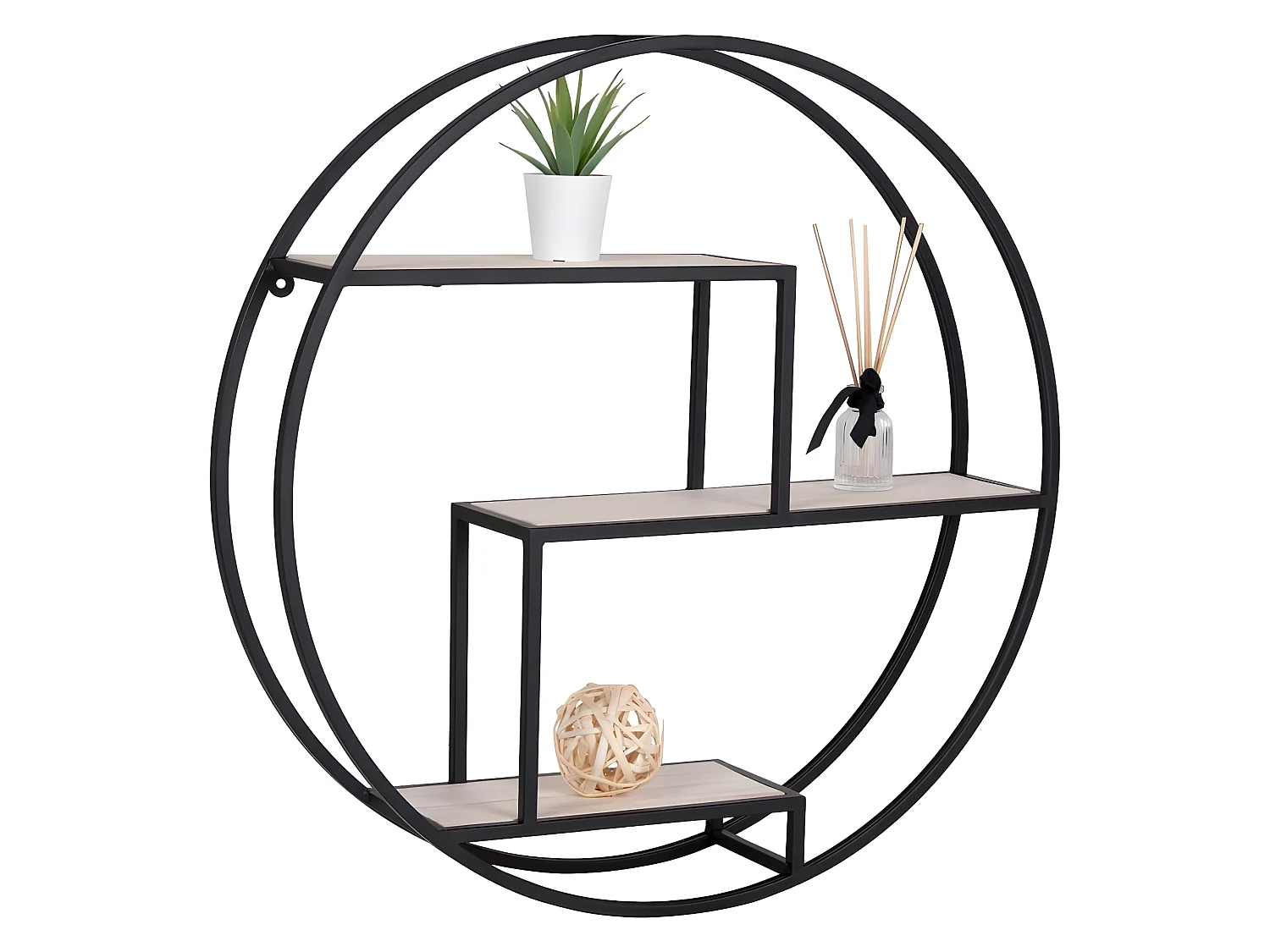 Étagère murale ronde Isa Noir et naturel