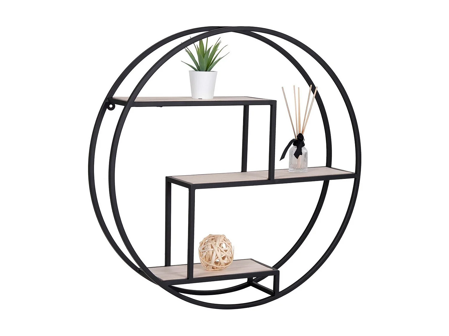 Étagère murale ronde Isa Noir et naturel