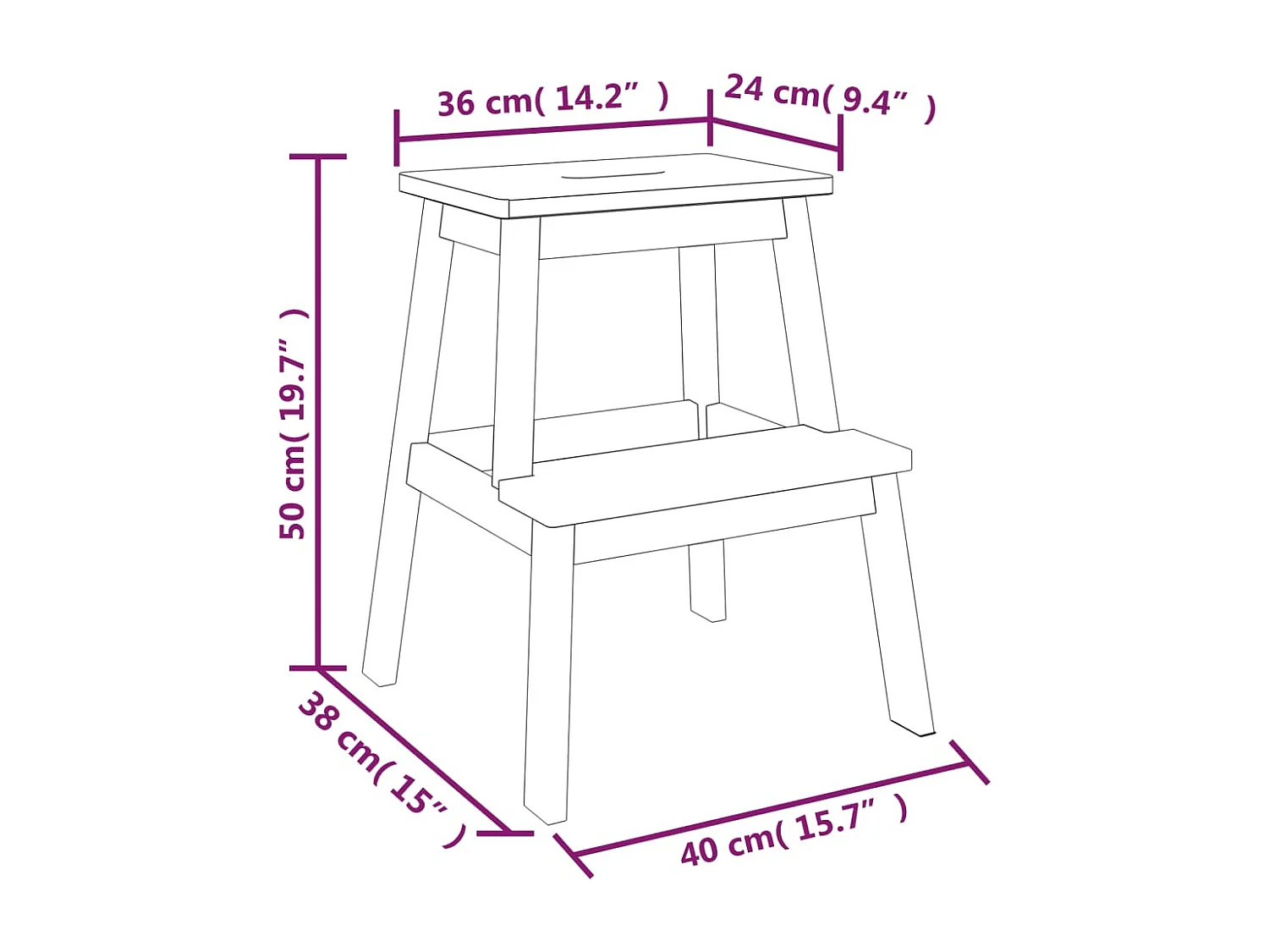 Tabouret-escabeau 2 marches 40x38x50 cm Bois d'acacia solide