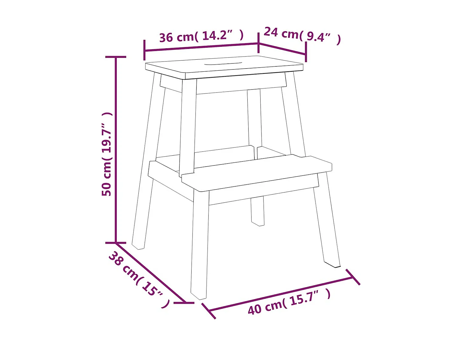 Tabouret-escabeau 2 marches 40x38x50 cm Bois d'acacia solide
