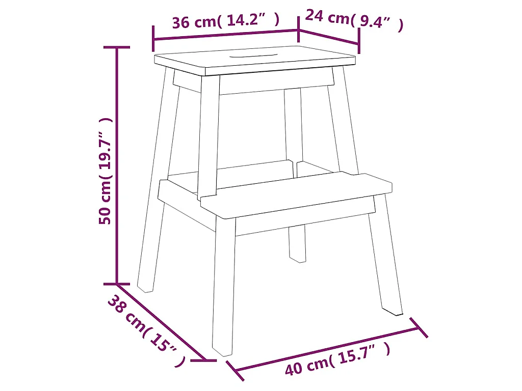 Kruk 2-staps 40x38x50 cm massief acaciahout