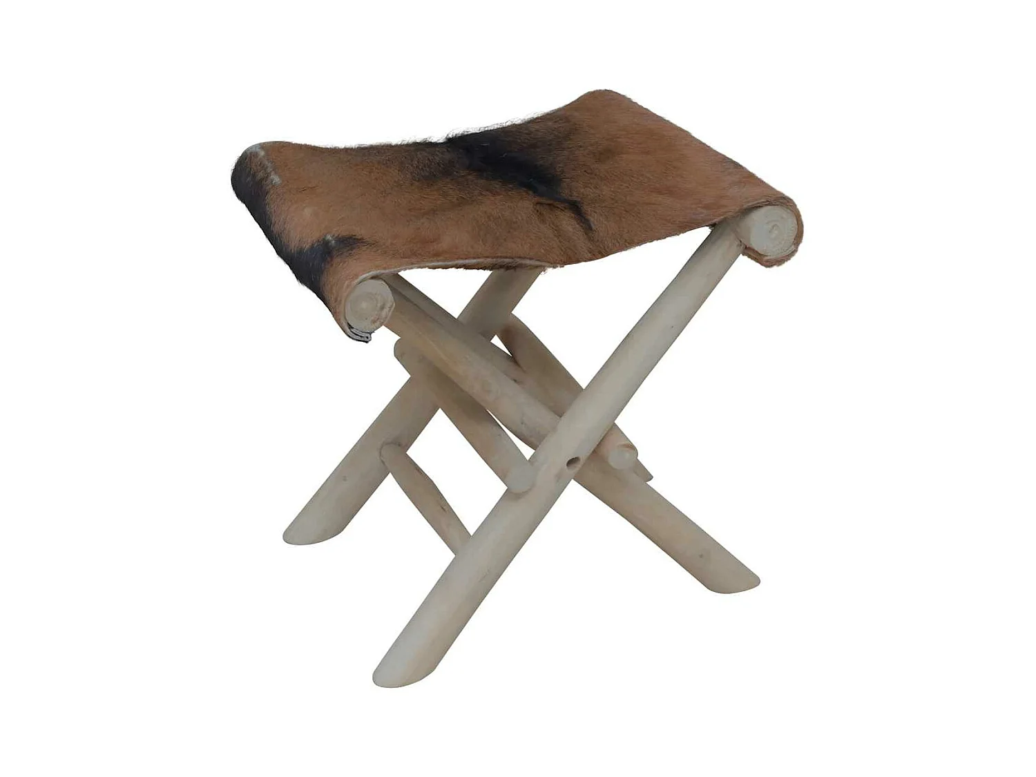 Klapphocker Ziegenleder und Massivholz Teak