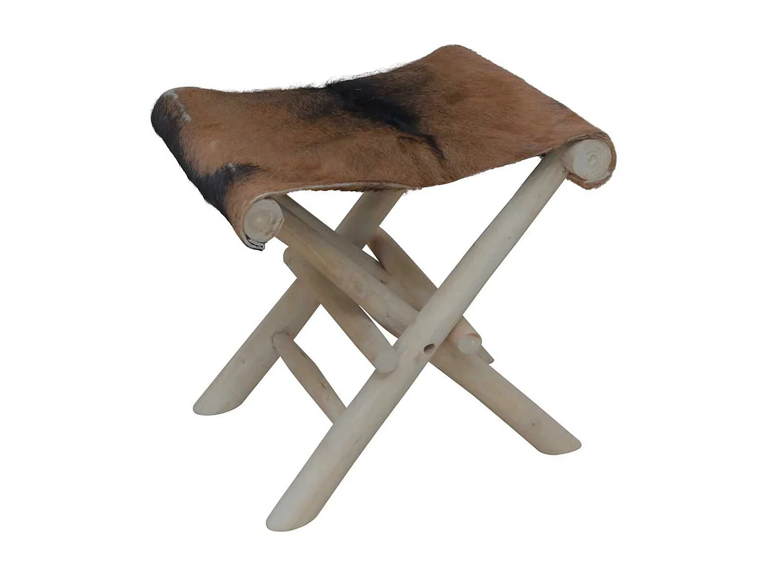 Klapphocker Ziegenleder und Massivholz Teak