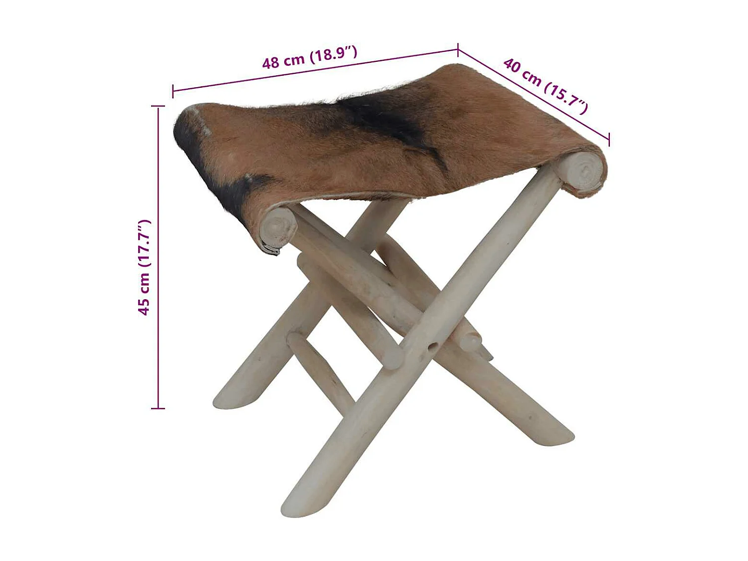 Klapphocker Ziegenleder und Massivholz Teak