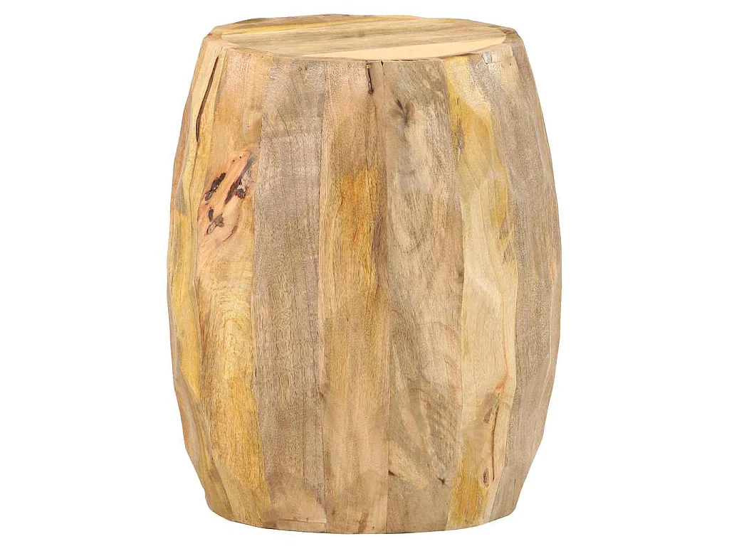 Sgabello a Forma di Tamburo in Legno Massello di Mango