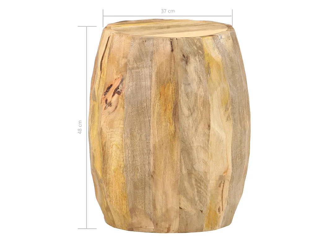 Sgabello a Forma di Tamburo in Legno Massello di Mango