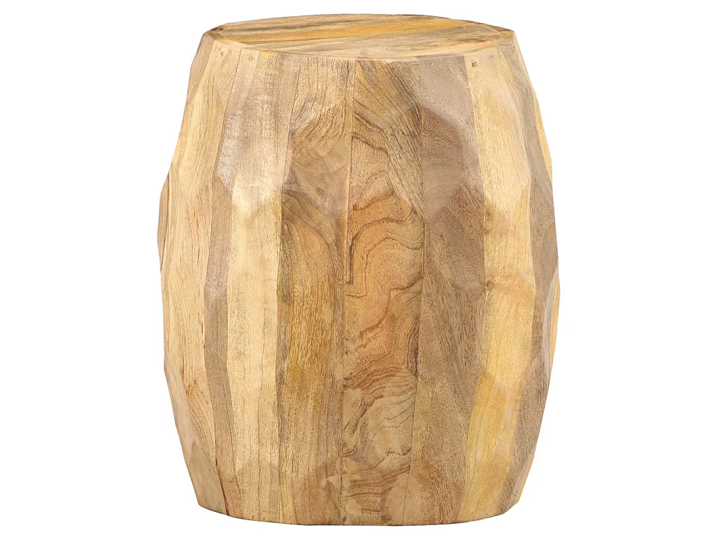 Sgabello a Forma di Tamburo in Legno Massello di Mango