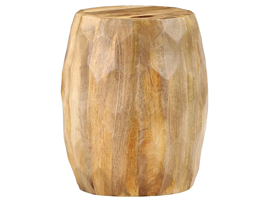 Sgabello a Forma di Tamburo in Legno Massello di Mango