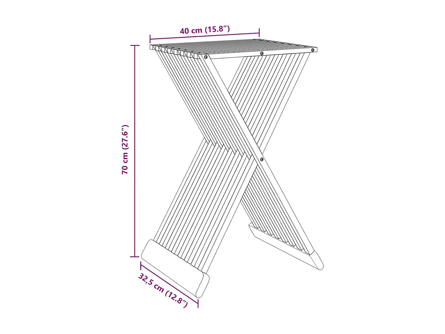 Kruk inklapbaar 40x32,5x70 cm massief teakhout