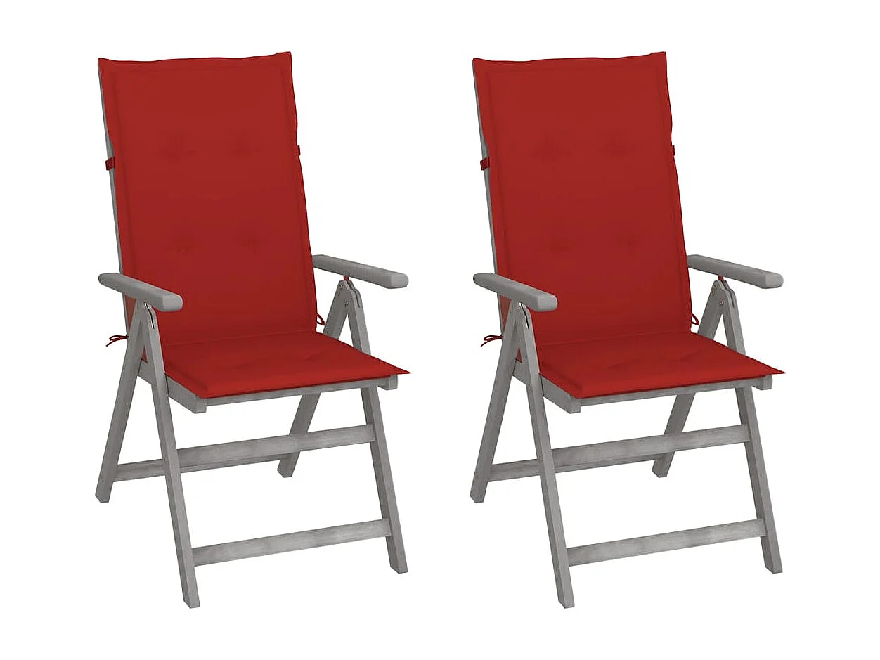 Chaises inclinables de jardin lot de 2 et coussins Bois acacia