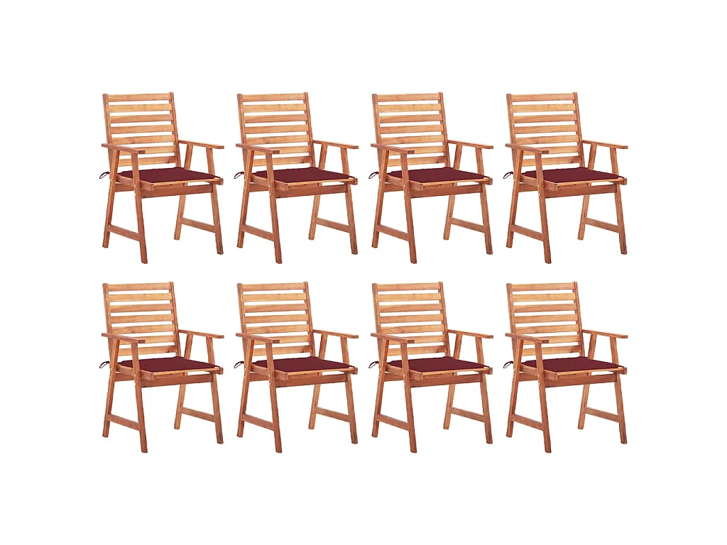 Chaises à manger d'extérieur lot de 8 et coussins Acacia massif