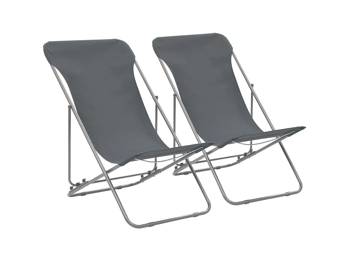 Chaises de plage pliables lot de 2 Acier et tissu oxford Gris