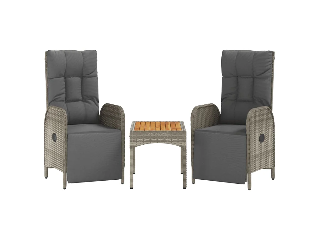 Garten-Relaxstühle 2 Stk. mit Tisch Grau Poly Rattan