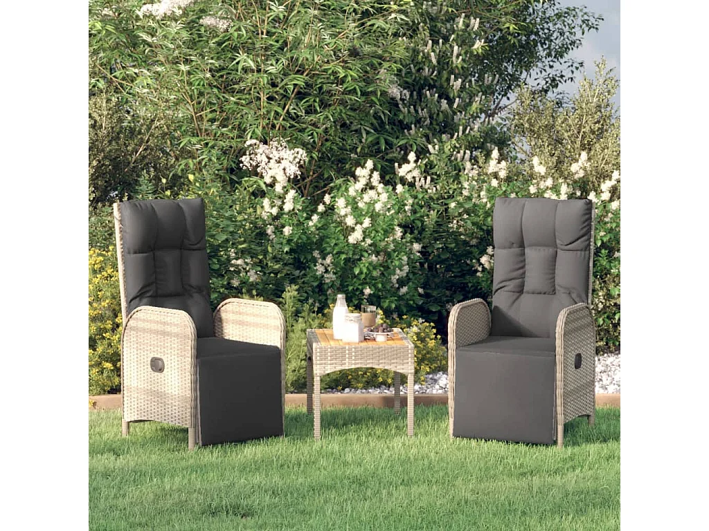 Garten-Relaxstühle 2 Stk. mit Tisch Grau Poly Rattan