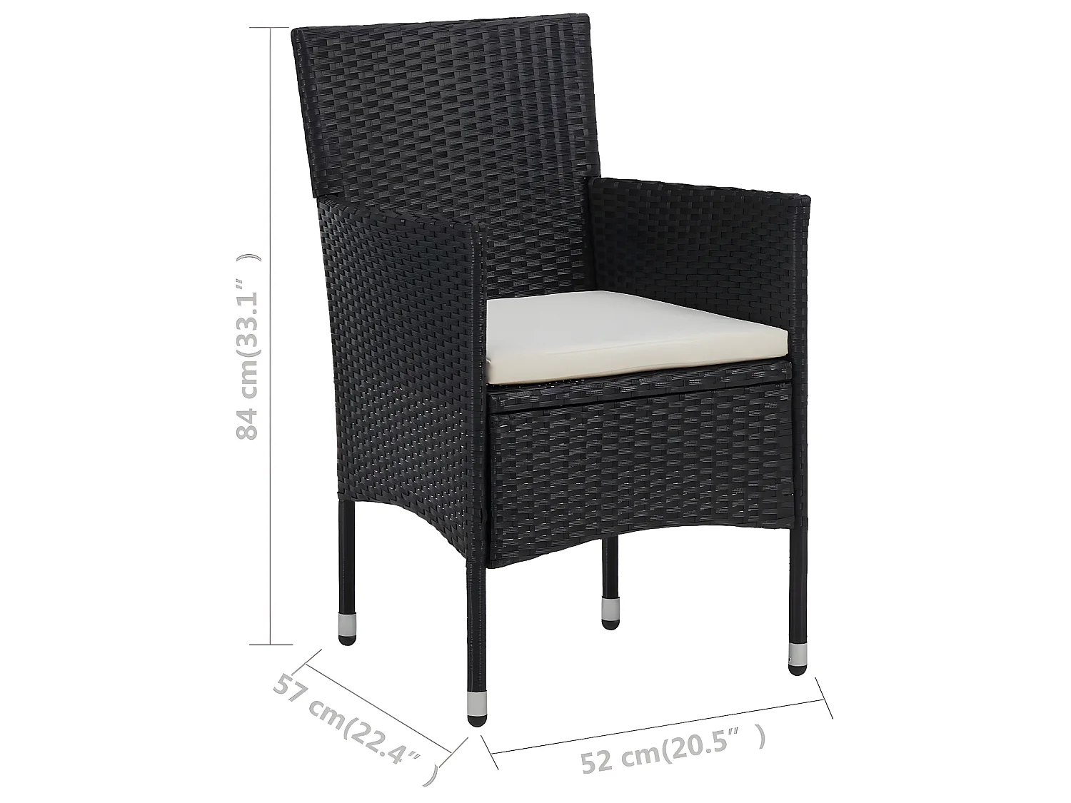 Set Sedie da Pranzo per Giardino 2 Pz in Polyrattan Nero