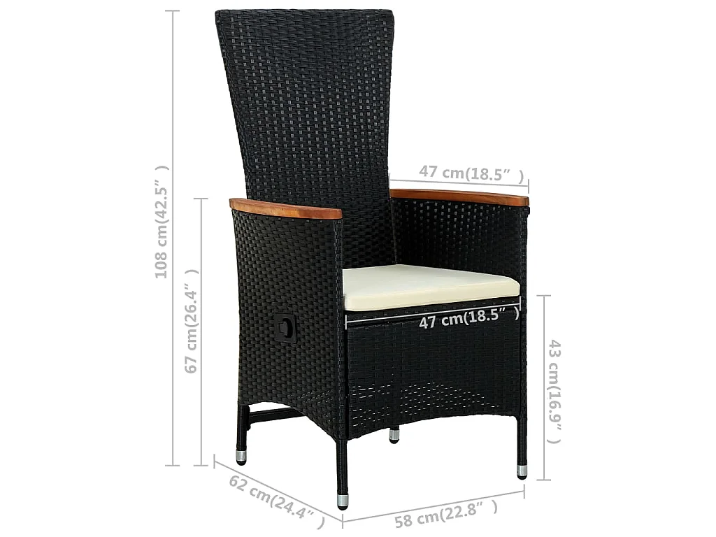Gartenstühle 2 Stk. mit Polstern Poly Rattan Schwarz
