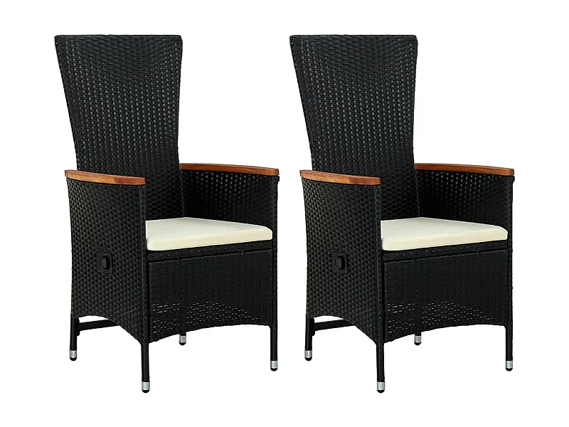 Chaises d'extérieur lot de 2 avec coussins Résine tressée Noir