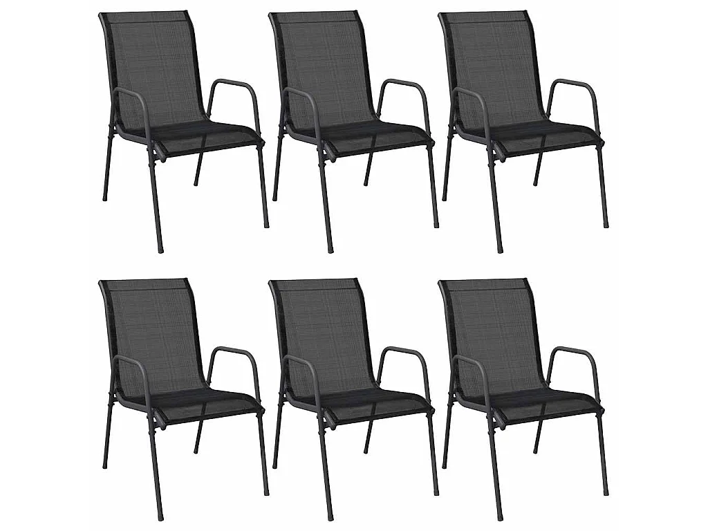 Chaises de jardin lot de 6 Acier et textilène Noir