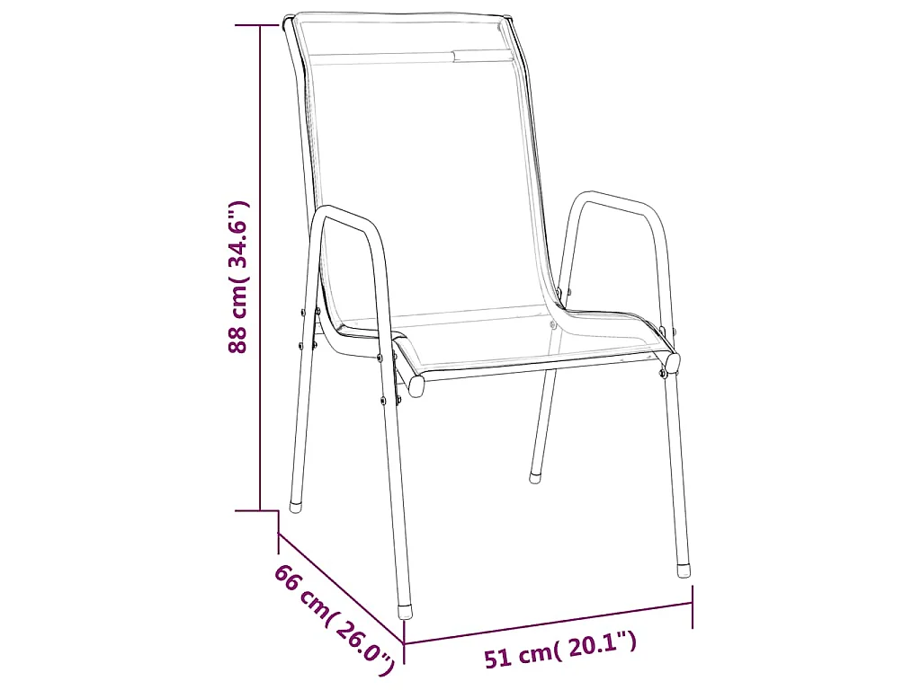 Chaises de jardin lot de 6 Acier et textilène Noir