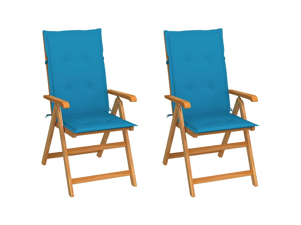Chaises de jardin lot de 2 et coussins bleu Bois de teck