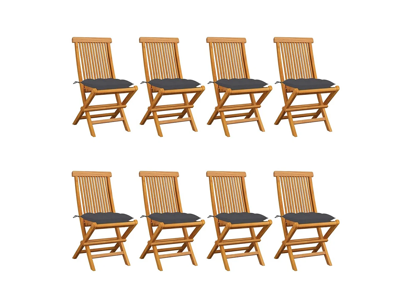 Chaises de jardin avec coussins anthracite lot de 8 Teck massif